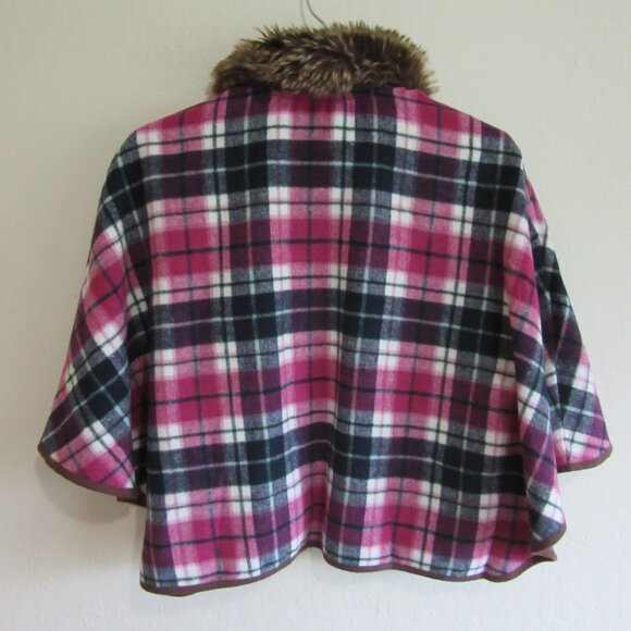 JANIE AND JACK San Francisco Girls Button Plaid Size 10 Faux Fur Collar Cape - Picture 2 of 4